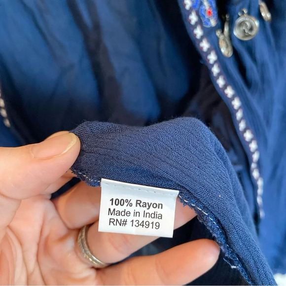 Anandas Collection Kimono Boho Top Embroidered Blue XXL - Picture 5 of 6